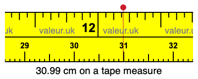 30.99 cm on a tape measure 30.99 centimeters on a tape measure