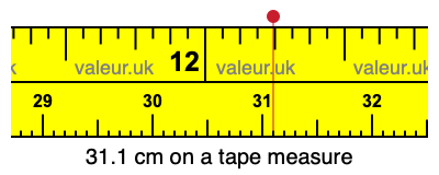 31.1 cm on a tape measure 31.1 centimeters on a tape measure