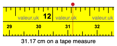 31.17 cm on a tape measure 31.17 centimeters on a tape measure