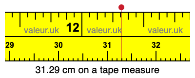 31.29 cm on a tape measure 31.29 centimeters on a tape measure