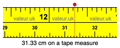 31.33 cm on a tape measure 31.33 centimeters on a tape measure