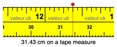 31.43 cm on a tape measure 31.43 centimeters on a tape measure