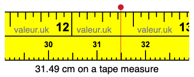 31.49 cm on a tape measure 31.49 centimeters on a tape measure
