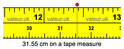 31.55 cm on a tape measure 31.55 centimeters on a tape measure