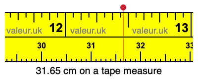 31.65 cm on a tape measure 31.65 centimeters on a tape measure