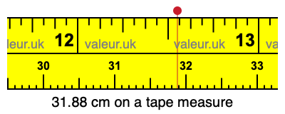 31.88 cm on a tape measure 31.88 centimeters on a tape measure