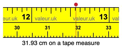 31.93 cm on a tape measure 31.93 centimeters on a tape measure