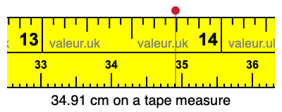 34.91 cm on a tape measure 34.91 centimeters on a tape measure