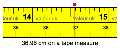 36.96 cm on a tape measure 36.96 centimeters on a tape measure