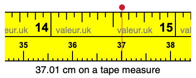 37.01 cm on a tape measure 37.01 centimeters on a tape measure