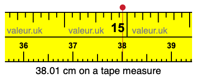 38.01 cm on a tape measure 38.01 centimeters on a tape measure
