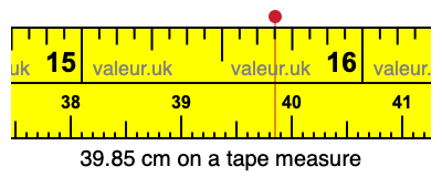 39.85 cm on a tape measure 39.85 centimeters on a tape measure