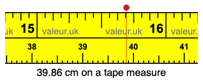 39.86 cm on a tape measure 39.86 centimeters on a tape measure