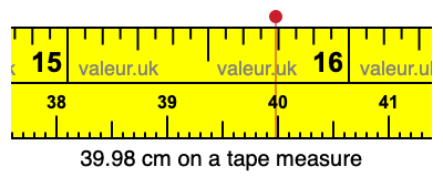 39.98 cm on a tape measure 39.98 centimeters on a tape measure