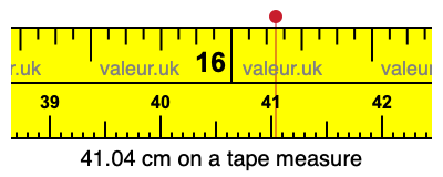 41.04 cm on a tape measure 41.04 centimeters on a tape measure