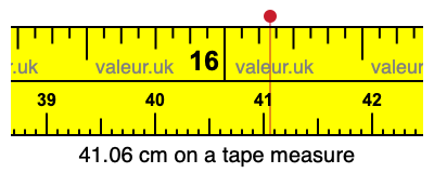 41.06 cm on a tape measure 41.06 centimeters on a tape measure