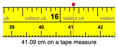 41.09 cm on a tape measure 41.09 centimeters on a tape measure