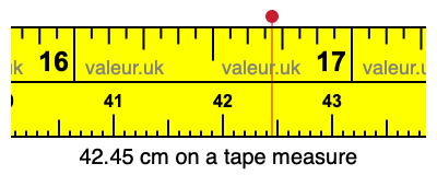 42.45 cm on a tape measure 42.45 centimeters on a tape measure