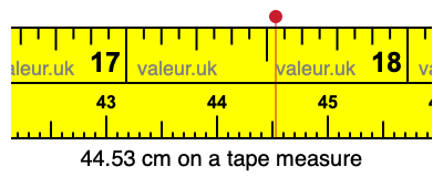 44.53 cm on a tape measure 44.53 centimeters on a tape measure