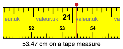 53.47 cm on a tape measure 53.47 centimeters on a tape measure