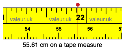 55.61 cm on a tape measure 55.61 centimeters on a tape measure