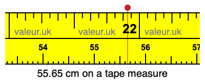 55.65 cm on a tape measure 55.65 centimeters on a tape measure