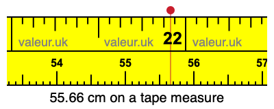 55.66 cm on a tape measure 55.66 centimeters on a tape measure
