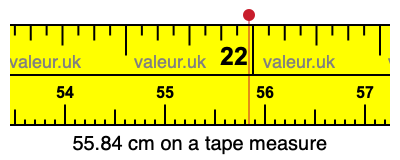 55.84 cm on a tape measure 55.84 centimeters on a tape measure