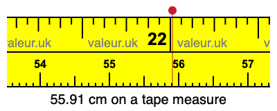 55.91 cm on a tape measure 55.91 centimeters on a tape measure