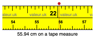 55.94 cm on a tape measure 55.94 centimeters on a tape measure