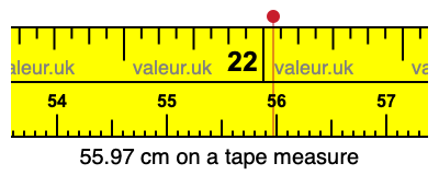 55.97 cm on a tape measure 55.97 centimeters on a tape measure
