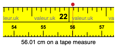 56.01 cm on a tape measure 56.01 centimeters on a tape measure