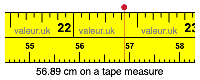 56.89 cm on a tape measure 56.89 centimeters on a tape measure