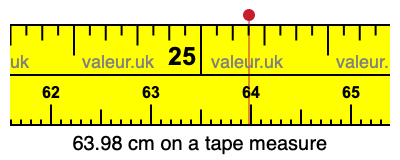 63.98 cm on a tape measure 63.98 centimeters on a tape measure