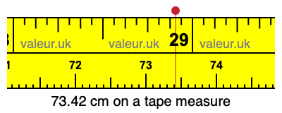 73.42 cm on a tape measure 73.42 centimeters on a tape measure