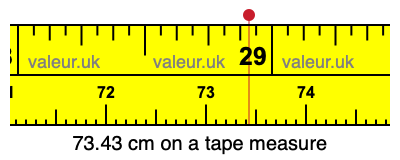 73.43 cm on a tape measure 73.43 centimeters on a tape measure