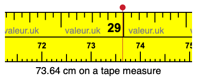 73.64 cm on a tape measure 73.64 centimeters on a tape measure