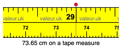 73.65 cm on a tape measure 73.65 centimeters on a tape measure
