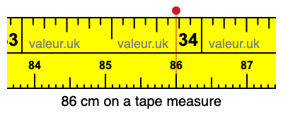 86 cm on a tape measure 86 centimeters on a tape measure