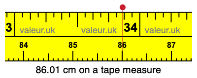 86.01 cm on a tape measure 86.01 centimeters on a tape measure