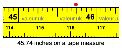 45.74 inches on a tape measure 45.74 inches on a tape measure