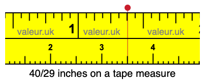 40/29 inches on a tape measure 40/29 inches on a tape measure