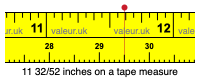 11 32/52 inches on a tape measure 11 32/52 inches on a tape measure