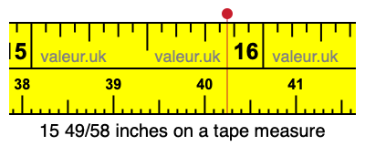15 49/58 inches on a tape measure 15 49/58 inches on a tape measure