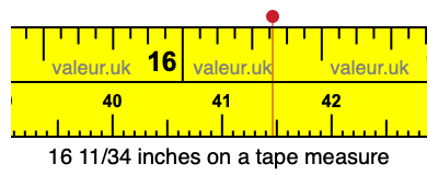 16 11/34 inches on a tape measure 16 11/34 inches on a tape measure