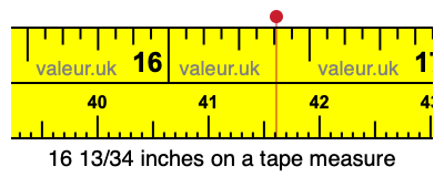 16 13/34 inches on a tape measure 16 13/34 inches on a tape measure