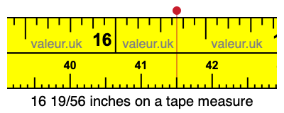 16 19/56 inches on a tape measure 16 19/56 inches on a tape measure