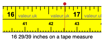 16 29/39 inches on a tape measure 16 29/39 inches on a tape measure