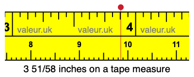3 51/58 inches on a tape measure