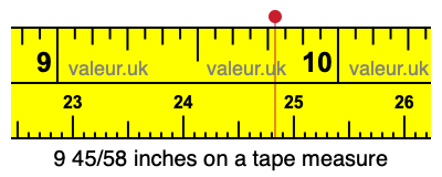 9 45/58 inches on a tape measure 9 45/58 inches on a tape measure